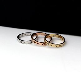 Fashion Jewelry Elegant Temperament of Hollow Out Lucky Roman Numerals Rose Gold Plating Titanium Steel Ring Q07086798839