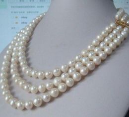 Fine pearls Jewellery high quality HOT Hutriple strands 9-10mm Real south sea white pearl necklace 18-22"9254240