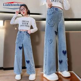 Girls Hole Sale Hanger Jeans Pants Kids Denim Trousers Casual Clothes For Teenagers Girl Spring Winter Trendy Children Clothes 240508