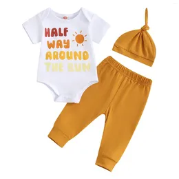 Clothing Sets Summer Infant Baby Boys Outfit Letters Print Short Sleeve Romper Pants And Hat Casual Clothes