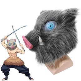 Party Masks Hashibira Inosuke mask helmet Kimetsu No Yaiba role-playing hood pig head Halloween costume props Q240508