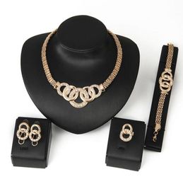 Summer Wedding Accessories Jewelry Sets Crystal Gold Color Bridal Necklace Bracelet Earrings Rings Set9514769