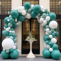 Party Decoration 85pcs Set 32.8ft Blue Aluminium Foil Streamers Decorations 5 Inch Teal Latex Birthday Balloons Hanging Swirls