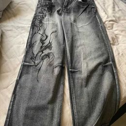 Pantaloni da donna Capris 2024 New Jed London Fashion retro Wash tascabile grigio maschile jeans y2k harajuku wide street wiol wear q240508