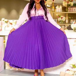 Skirts Elegant Pleated For Women High Waisted Belt Ankle Length Fashion Female Birthday Party Dinner Clothes