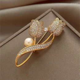 Brooches Crystal Tulip Rose Flower Brooch Pins For Women Trendy Rhinestone Panda Bamboo Wheat Collar Coat Dress Jewellery Accessorie