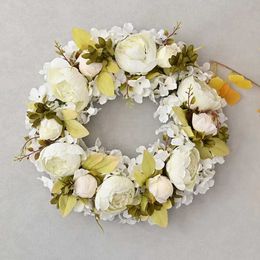 Decorative Flowers Wreaths Artificial Peony Flower Wreath Front Door Decoration Photo Props Hanging Pendant Home Wall Decor Mothers Day Gift Flower Garland