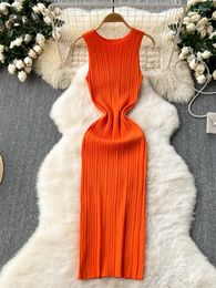 Casual Dresses SINGREINY Sleeveless Knit Bodycon Dress Women O Neck Stretch Fashion 2024 Elegant High Quality Ladies Summer Slim Long