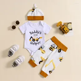 Clothing Sets Baby Boy Summer Outfit Letter Print Short Sleeves Romper And Elastic Digger Pants Beanies Hat Set 3 Piece Clothes