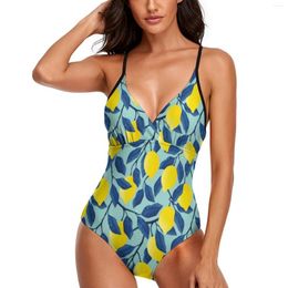 Women's Swimwear Cute Lemon Swimsuit Funny Food Citrus Fruit One-Piece Bodysuit Women Push Up Monokini Sexy Lace Beach Outfits