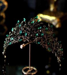 Luxury Baroque Black Green Crystal Leaf Bridal Crown Tiaras Crowns Infantis Brides Headbands Wedding Hair Accessories 2112152781533