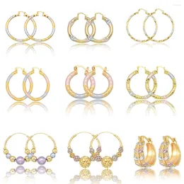 Hoop Earrings Trendy 18K Gold Plated Copper Round Pink Grey Eardrop Women Fashion Accessories Wedding Party Birthday Gift