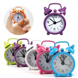 Cute Cartoon Retro Metal Mini Alarm Clocks Round Number Double Bell Desk Table Digital Clock Home Decor Candy Colour