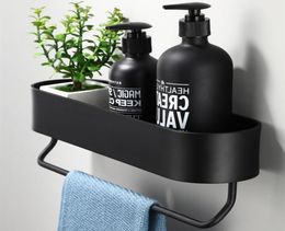 Black Bathroom Shelf 3050cm Lenght Kitchen Wall Shelves Shower Basket Storage Rack Towel Bar Robe Hooks Bathroom Accessories T2006644227