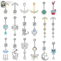 Navel Rings Mixed-style Sexy Belly Button Piercing Surgical Steel 14G Dolphin Love Cat Flower Dangled Belly Navel Rings for Women Jewellery d240509