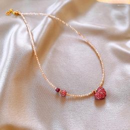 Pendant Necklaces Light Luxury Sweet Pink Love Crystal Girl Heart Clavicle Chain Necklace Fashon Women Elegant Jewellery Accessories Gifts