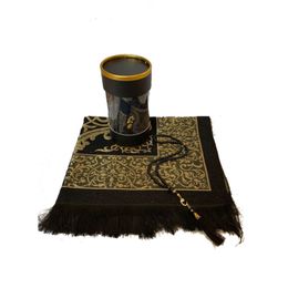Carpets Muslim Prayer Rug Mat Gift Set Islamic Items Sejjadah Janamaz Eid Gift Ramadan Pearl Tasbeh Set 2274