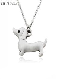 Fei Ye Paws Stainless Steel Long Chain Happy Dachshund Sausage Dog Choker Necklace Pendant Collar Animal Jewellery For Women Girl Ch7762543