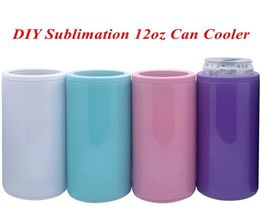 DIY Heat Sublimation Can Cooler 12oz Tumblers Slim Straight CanInsulator Blank Skinny Double Wall Stainless Steel Vacuum CoolerDIY1910662
