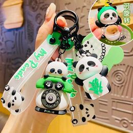 Decorative Figurines Cartoon Rotating Panda Bracelet Creative Car Keychain Student School Bag Pendant Holiday Small Gift Wholesale