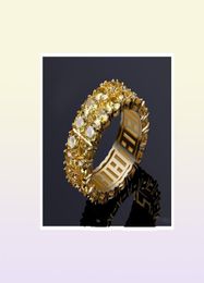Hip Hop Rings Jewelry Fashion Men Grade Quality Bling Zircon Cluster Rings 18K Gold Plated Yellow CZ Ring for Men Women31585186791664