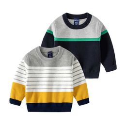 Sets Newly arrived boys autumn sweater 2023 khaki green and navy girl childrens clothing trend Colour lock design Q240508