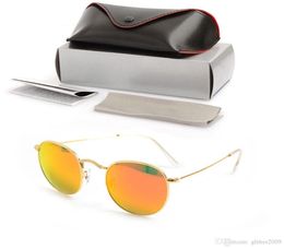 New Mens Round Sun glasses Brand Designer Eyewear Glass Lens For Women Sunglasses Mirror UV protection glasses Metal with Original7564425