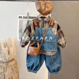 Clothing Sets Kids Boys Spring And Autumn Casual Cotton Clothes Set 2024 Baby Girls Lattice Shirt Denim Vest Jeans Three Piece Outfits