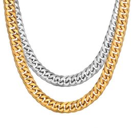 Chains Punk Cuban Link Chain Necklace 14mm Mens Thick Gold Silver Colour Stainless Steel Heavy Chain For Men Hip Hop Jewellery Gift d240509