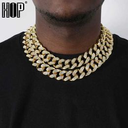 Chains Hip Hop 1Set 20MM Full Heavy Iced Out Paved Rhinestone Miami Curb Cuban Chain CZ Bling Rapper Bracelet Necklaces For Men Jewellery d240509