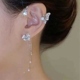 Dangle Chandelier Sparkling Zircon Flower Butterfly Ear Bone Clip for Women Without Piercing Tassel Ear Cuff Clip Earrings Wedding Jewelry