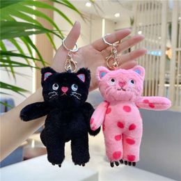 Plush Dots Cat Pink Polka Toy Cartoon Speechless Pendant Soft Stuffed Doll Keychain Car Key Ring Backpack Bag Decor