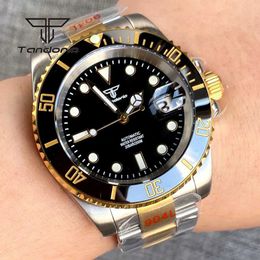 Other Watches Tandorio Two Tone Golden 40mm Mens Automatic Dive Sapphire Glass Rotating Bezel Bracelet Luminous NH35 ment T240508