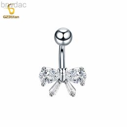 Navel Rings White CZ Zircon Butterfly Bow Knot Navel Ring 14G G23 Titanium Barbell Belly Button Piercing Women Body Jewelry Pircing Ombligo d240509