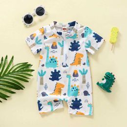 One-Pieces Baby Boy Swimming Costume Baby Swimsuit Infant Toddler Boys Swimwear Rash Guard Zipper 1Piece Short Sleeve Beach Bathing H240509