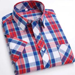 Men's Dress Shirts New Fashion Dress Shirts Short Sleeve For Mens Cotton Soft Comfortable Thin Plaid Young Casual Shirt And Blouses Plus Size S-8XL d240427