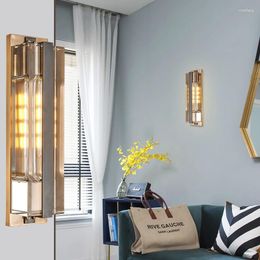 Wall Lamp Postmodern Copper Crystal Living Room Bedroom Study Light Luxury Atmosphere Corridor Aisle El Project