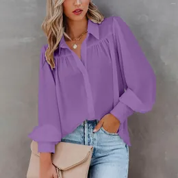 Women's Blouses Casual Long Sleeve Chiffon Shirts Womens Light Weight Thin Solid Formal Shirt Breathable Office Top Loose Button