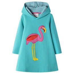 Girl's Dresses Jumping Metres New Animals Girls Dresses Hoodies Flamingo Long Sleeve Baby Clothes Cotton Princess Kids Hoody Dresses For GirlL2405