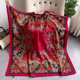 Scarves 110 110cm Russian Style Floral Print Square Scarf Women Luxury Flower Printed Bandana Shawl Handkerchief Babushka Head Wraps