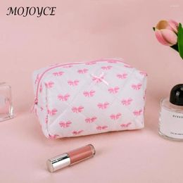 Cosmetic Bags Cute Bow Pattern Makeup Bag With Zipper Travel Pouch Cotton Quilted Organizer Case Aesthetic For Women And Girls