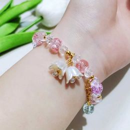 Wedding Bracelets Fashion Explosive Crystal Bracelet Trendy Lily Valley Charm White Floral Beaded Bracelet for Women Female Wedding Party Jewelry