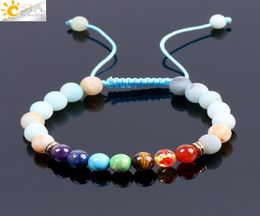 CSJA Fashion Natural Stone Amazonite Blue Braided Bracelets Reiki 7 Chakra Round Mala Beads Diffuser Energy Handmade Bangle Adjust8444489