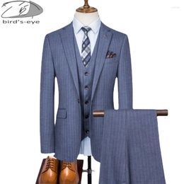Men's Suits (Blazer Pants Vest) British Men 3 Pieces Slim Fit Business Plus Size 6XL Groom Grey Tuxedos For Formal Wedding Suit