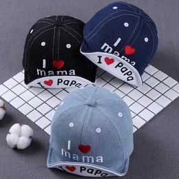 Caps Hats Baby Denim Baseball Hat I Love Mom Summer Hat Childrens Sun Boy and Girl Letter Childrens Hat d240509