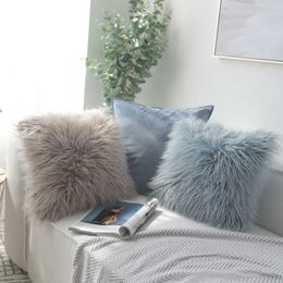 Nordic Plush Pillowcase Wool Faux Fur Cushions Sofa Bed Furry Long Hair Cushion Princess Pillow Home Wedding Decoration 240508