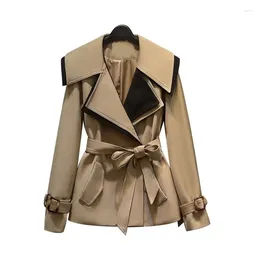 Women's Trench Coats 2024 Spring Autumn Korean Short Coat Long-Sleeved Patchwork Waist Ladies Windbreaker Outwear Female Overcoat