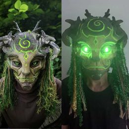 Party Masks Cyberpunk LED Latex facial mask Funny Halloween Glow Dryad Night Cool Mens Decoration eye black Q240508