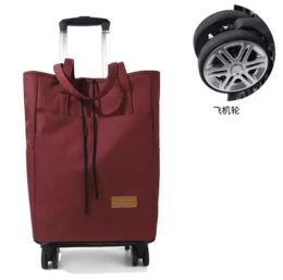 Carry-Ons Women Travel Trolley Bags Lightweight Spinner Wheels Shopping Gag Grocery Bag With Cart Foldable Travel Trolley Storage Bags