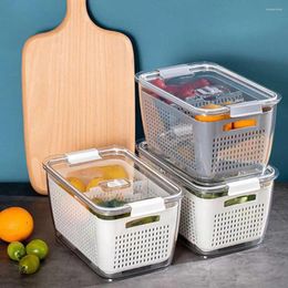 Storage Bottles Fridge Food Box Double Layers With Colander Drainage Function Picnic Camping Vegetable Fruit Container